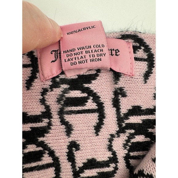 Y2K JUICY COUTURE Pink Black All Over Logo Reversible Knit Scarf Chic Glam Barbi - Picture 9 of 11